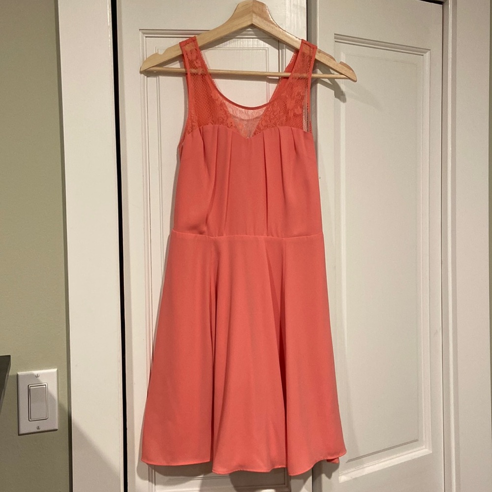 Beautiful Coral/Peachy Fit & Flare Lace-Top Dress by Express - Sz 0